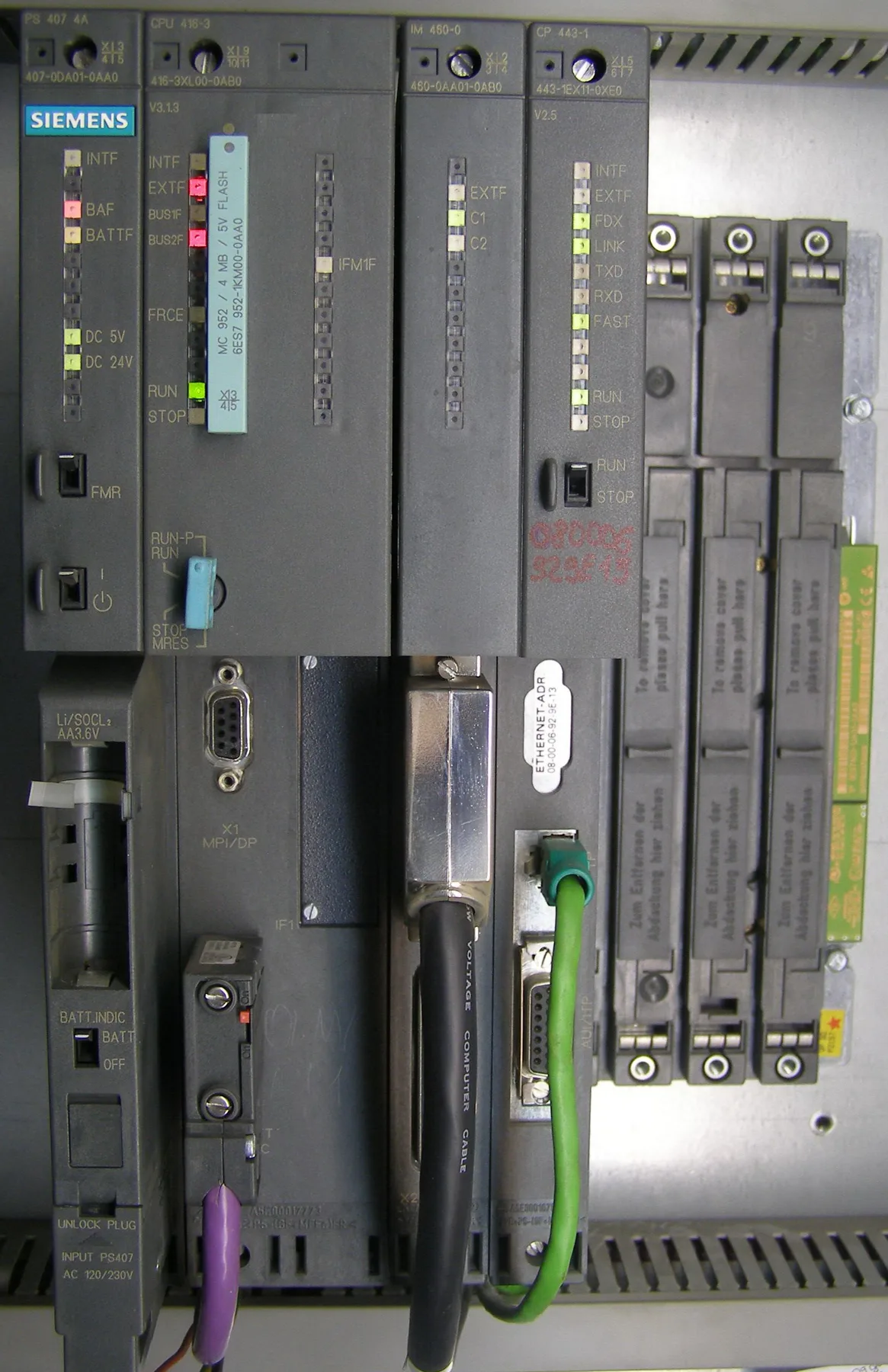 A Siemens SIMATIC S7-400 controller, the family of industrial controllers targeted by Stuxnet