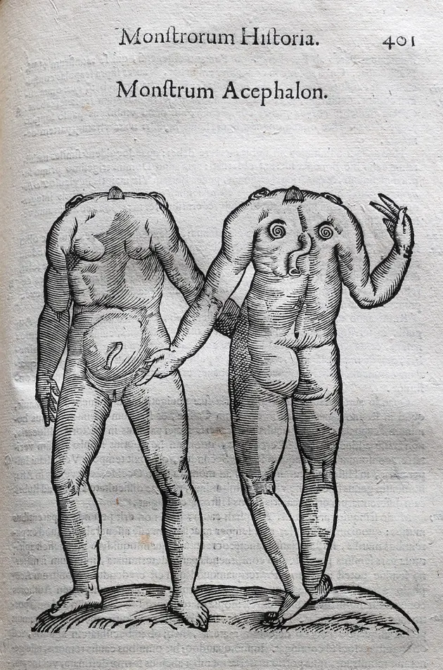 Ulisse Aldrovandi, Monstrorum historia: Monstrum Acephalon, p. 401, preview image