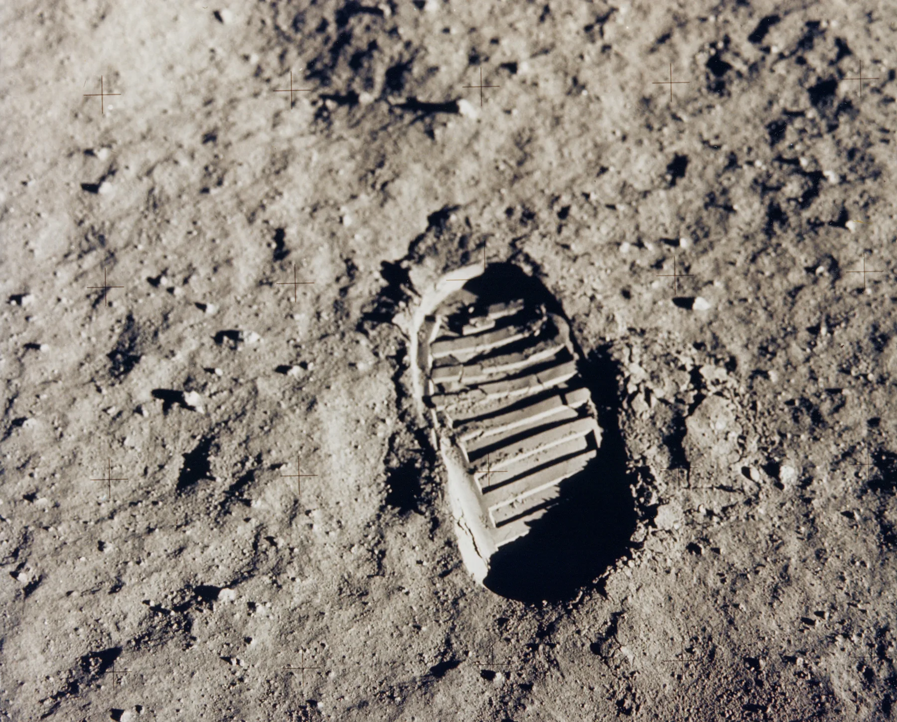 Buzz Aldrin's bootprint in the lunar soil, Apollo 11, July 1969